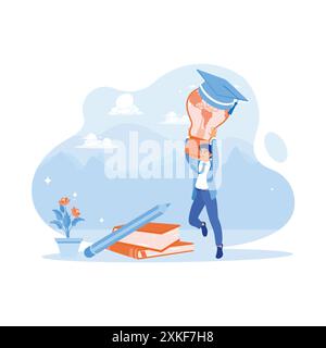 Male college student carrying a globe light bulb with a graduation cap. Innovative learning concept. Education concept. trend modern vector flat illus Stock Vector