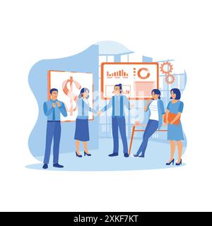 Two company leaders meet and negotiate during a meeting. They shook hands after reaching a mutual agreement. New employees concept. trend modern vecto Stock Vector