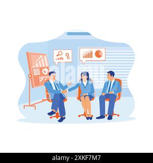 Diverse businesspeople are sitting together and shaking hands in modern office space. They discussed together during the meeting. New employees concep Stock Vector