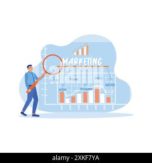 Businessman showing marketing concept during the meeting. Using marketing concepts with financial graphs and charts on a virtual screen. Marketing con Stock Vector