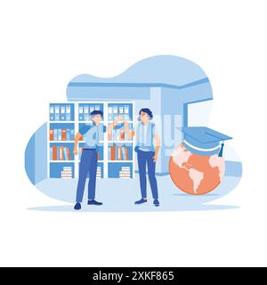 High five each other in the school library. Celebrating success, the results of good cooperation. Success and happiness teamwork concept. trend modern Stock Vector