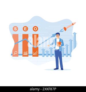 Businessmen using digital tablets to promote ranking traffic on the website. Optimizing websites for maximum rankings. SEO concept. trend modern vecto Stock Vector