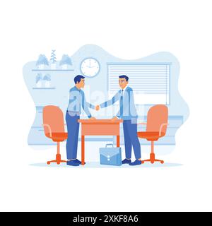 Businessman shaking hands with colleagues after reaching a mutual agreement. Smiling businessman building partnership at the workplace. Employee Makin Stock Vector