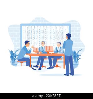 AI programmers and software development team brainstorming and programming on desktop computers. Working in start-up business companies and entreprene Stock Vector