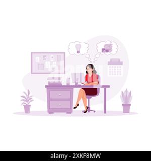 Young businesswoman busy working using a computer in modern office. Happy, smiling businessman finding a successful financial idea. Office concept. Tr Stock Vector