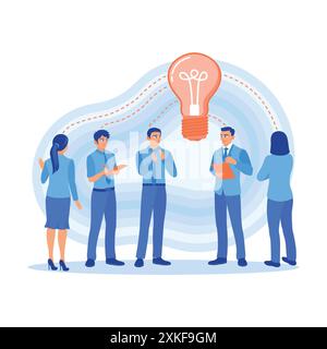 A group of employees working together to create a new business idea. Brainstorming concepts and exchanging opinions. Briefings concept. trend modern v Stock Vector