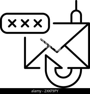 Phishing attack icon featuring email, hook and password. Scam e-mail alert. Password theft attempt. Pixel perfect vector icon Stock Vector