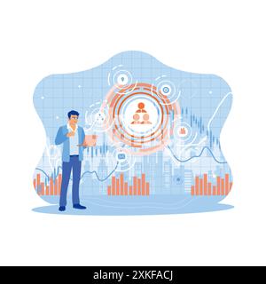 Business people use laptops to analyze financial charts and the stock market. Trading charts in trading and business technology concept. Technology an Stock Vector