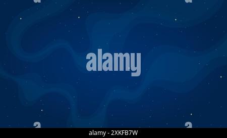 Cartoon outer space background vector illustration. Abstract shiny stars systems in outer space on horizontal dark blue background for children space Stock Vector