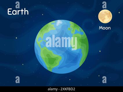 Flat space planet Earth vector illustration. Celestial sphere object graphic concept with space planet Earth on starry night sky flat style background Stock Vector