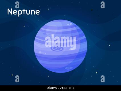 Cartoon space planet Neptune vector illustration. Celestial sphere object graphic concept with space planet Neptune on starry night sky cartoon style Stock Vector