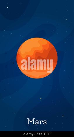 Flat space planet Mars vector illustration. Celestial object art concept with isolated planet Mars in solar system on dark blue vertical space backgro Stock Vector