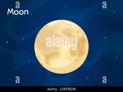 Cartoon space satelite Moon vector illustration. Astronomical object art concept on night sky horizontal space background with cartoon style Earth sat Stock Vector