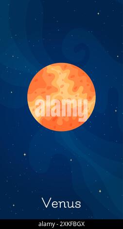 Cartoon space planet Venus vector illustration. Celestial object art concept with isolated planet Venus in solar system on dark blue vertical backgrou Stock Vector
