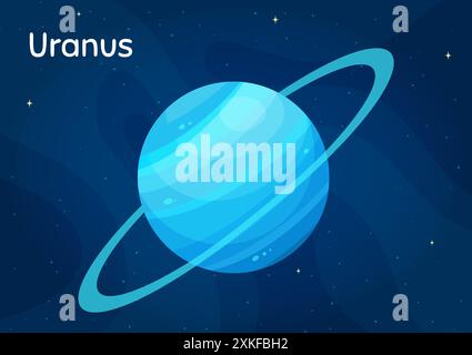 Comic space planet Uranus vector illustration. Celestial sphere object graphic concept with space planet Uranus on starry night sky comic style backgr Stock Vector