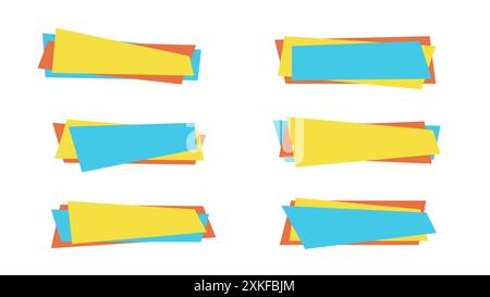 Isolated trendy discount bubble collection, abstract rectangle sale label, flat festive price frame, color web promotion banner set, horizontal geomet Stock Vector