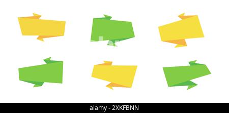 Geometric rectangle promotion sticker collection, isolated web sale banner set, abstract horizontal price offer, festive origami style promo box, flat Stock Vector