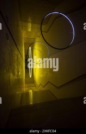 staircase with neon lights,  Leeum, Samsung Museum of Art , Seoul, South Korea Stock Photo