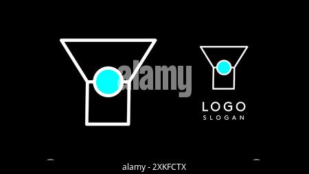 Abstract Y letter logo with blue dots. Minimalist linear design, bold and clean letter monogram for corporate branding, tech startups, security Stock Vector