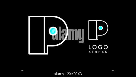 Abstract I letter logo with blue dots. Minimalist linear design, bold and clean letter monogram for corporate branding, tech startups, security Stock Vector