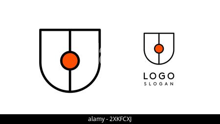 Abstract U letter logo with blue dots. Minimalist linear design, bold and clean letter monogram for corporate branding, tech startups, security Stock Vector