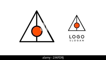 Abstract triangle logo with central orange circle. Modern, minimalistic design with black lines and clean outline for corporate branding, business Stock Vector