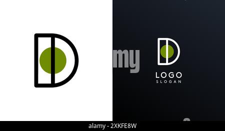 Letter D modern logo featuring geometric shapes, circle and lines. Abstract minimalist logotype for Japanese restaurant branding, tech companies Stock Vector
