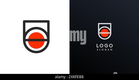 Letter U modern logo featuring geometric shapes, circle and lines. Abstract minimalist logotype for Japanese restaurant branding, tech companies Stock Vector