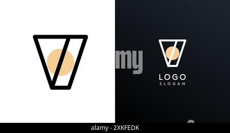 Letter V modern logo featuring geometric shapes, circle and lines. Abstract minimalist logotype for Japanese restaurant branding, tech companies Stock Vector