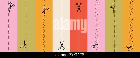 Scissors and dotted lines. Montessori game. Stock Vector