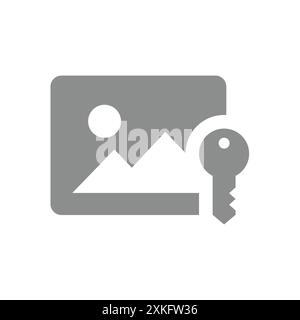 Locked and private image or photo icon. Picture and key, safe and secured vector. Stock Vector
