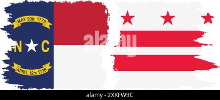 District of Columbia USA - Washington, DC and North Carolina state grunge brush flags connection, vector Stock Vector