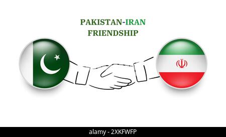 Pakistan and IRAN flags in circle with shake hand. Pakistan And IRAN friendship. Pakistani And IRANI flags, isolated on white background. Vector icon Stock Vector