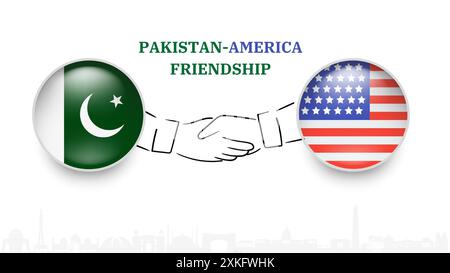 Pakistan AND USA flags in circle with shake hand. pakistan AND USA friendship. and Pakistan AND USA flags, isolated on white background. Vector icon s Stock Vector