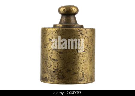 Old rusty bronze scale weights isolated on white Stock Photo