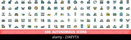100 autonomous icons set. Color line set of autonomous vector icons thin line color flat on white Stock Vector