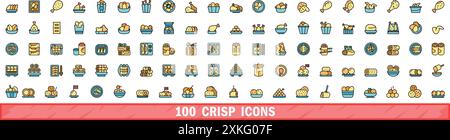 100 crisp icons set. Color line set of crisp vector icons thin line color flat on white Stock Vector