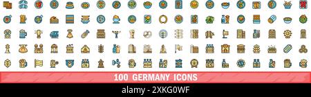 100 germany icons set. Color line set of germany vector icons thin line color flat on white Stock Vector