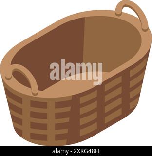 Empty oval wicker basket standing with handles up for harvesting or storage Stock Vector