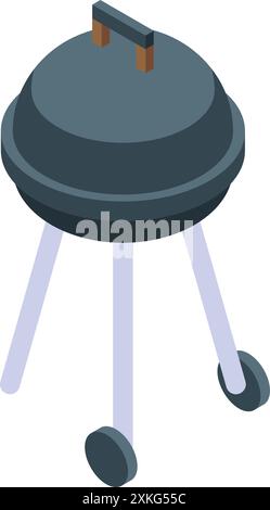 Modern kettle barbecue grill standing on three legs with wheels isometric view isolated on white background Stock Vector