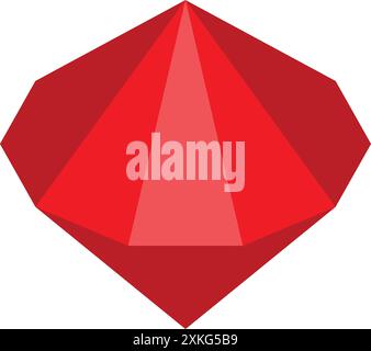 Red crystal gemstone shining brightly on a white background Stock Vector