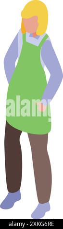 Young woman gardener standing wearing green apron isometric 3d icon for web design isolated on white background Stock Vector