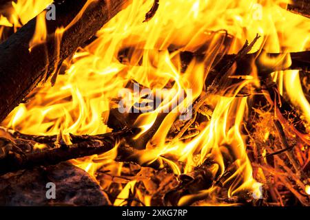 blazing flames, burning wood Stock Photo