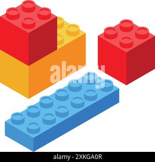 Colorful toy bricks forming a wall isometric illustration isolated on white background Stock Vector