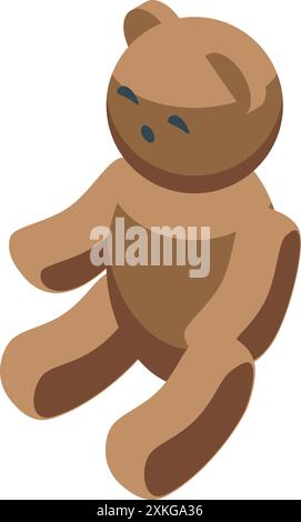 Brown teddy bear sitting with closed eyes, isometric icon Stock Vector