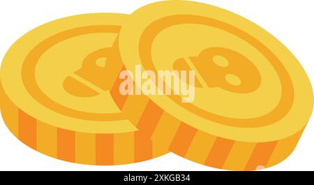 Two golden coins with skull logo are stacked, representing investment in cryptocurrency and digital assets Stock Vector