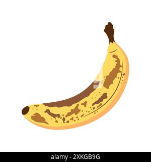 Overripe banana fruit in flat style isolated on white background. Cartoon banana with brown spots. Vector illustration Stock Vector