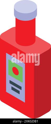 Red ketchup bottle isometric view, for restaurant branding or food design Stock Vector
