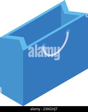 Blue shopping bag standing open with handles isometric illustration isolated on white background Stock Vector