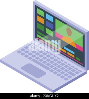 Video editor editing a video on a laptop with a timeline software interface Stock Vector